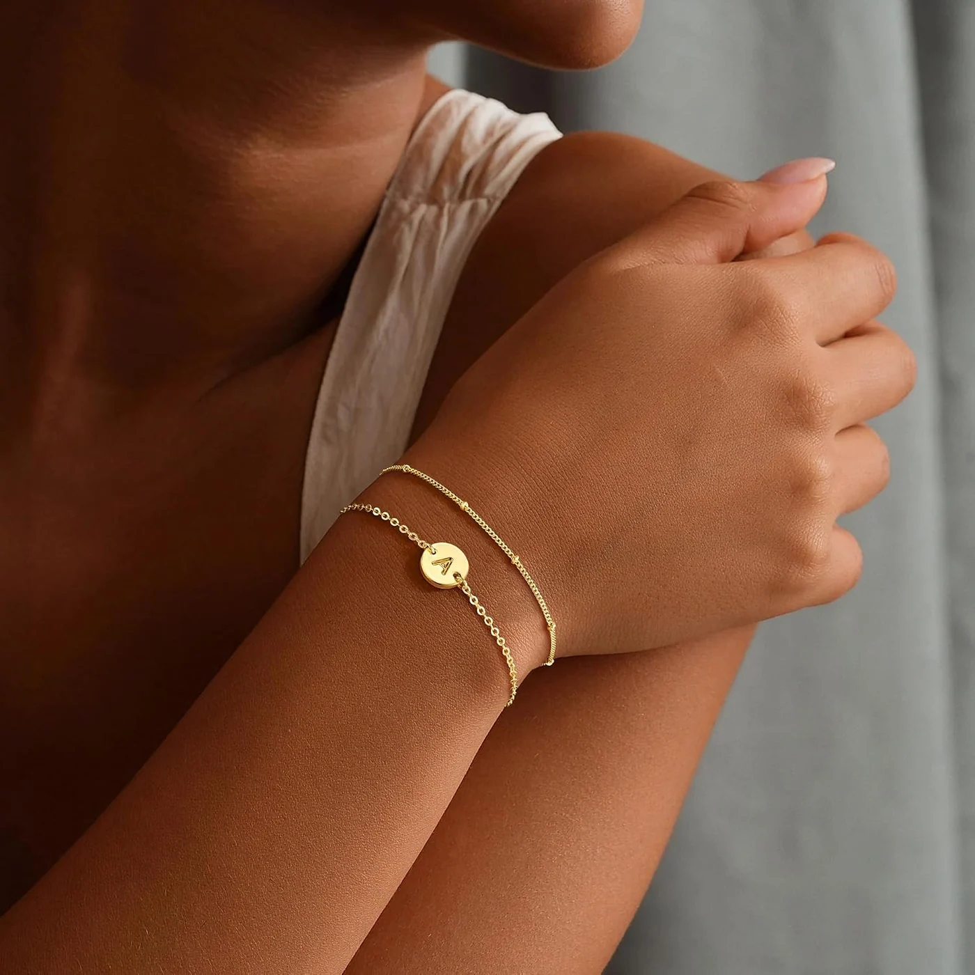 Initial Bracelet, Letter A, 14K gold plated from MONOZO