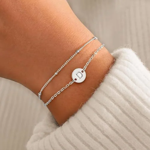 Initial Bracelet, Letter D, 18K white gold plated