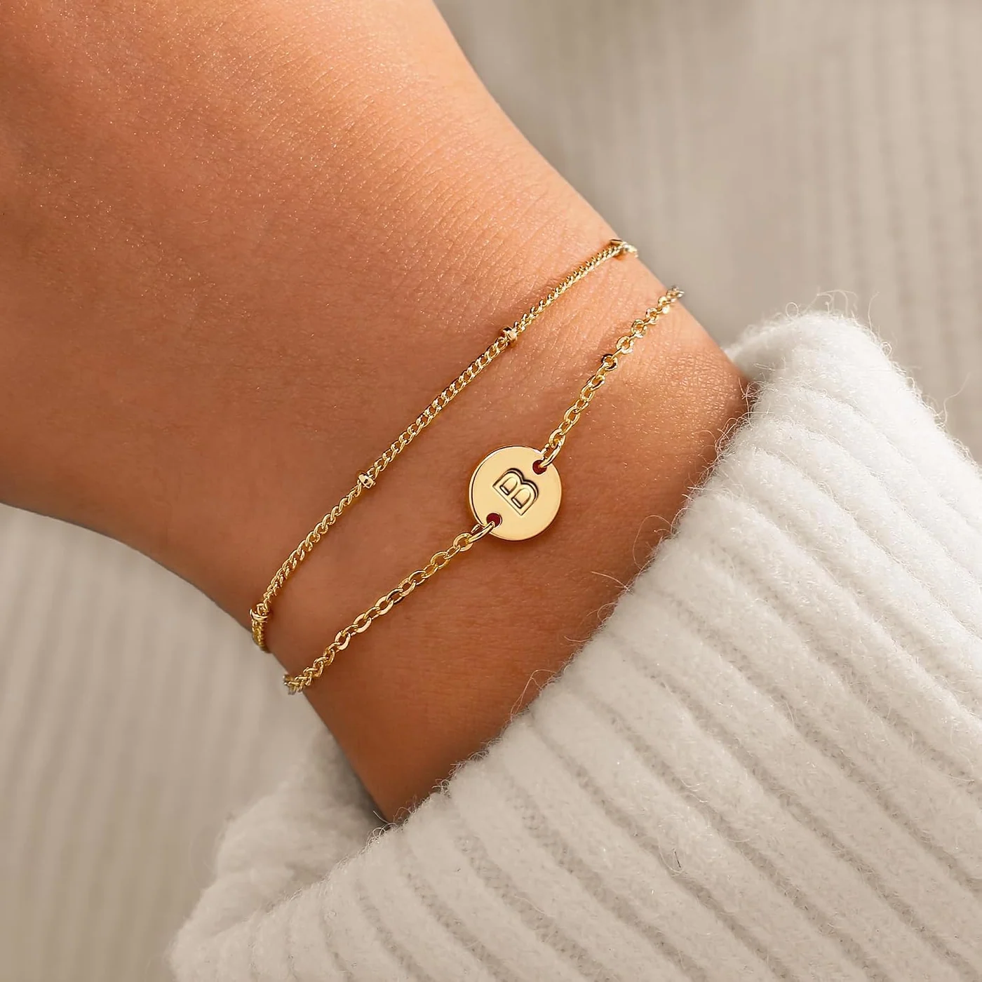 Initial Bracelet, Letter B, 18K gold plated