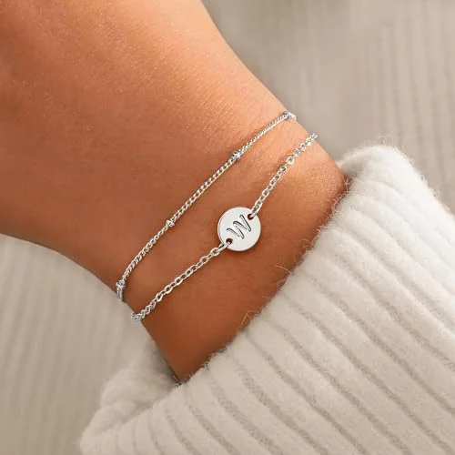 Initial Bracelet, Letter W, 18K white gold plated