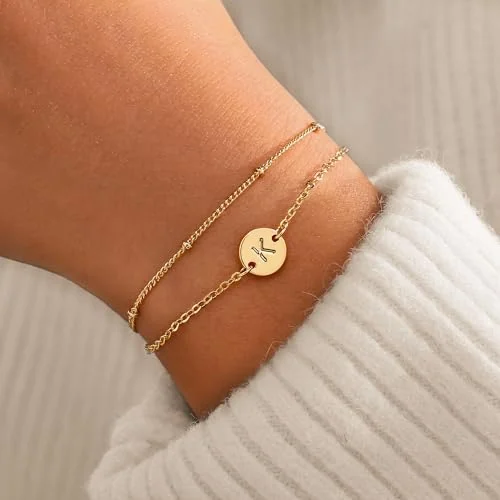 Initial Bracelet, Letter K, 18K gold plated